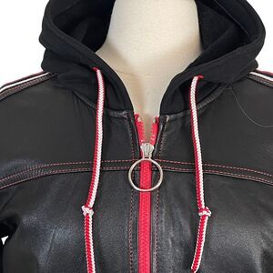 Tenax Italy Track Jacket Sz S Womens Collection Black Red Leather Front Varsity‎